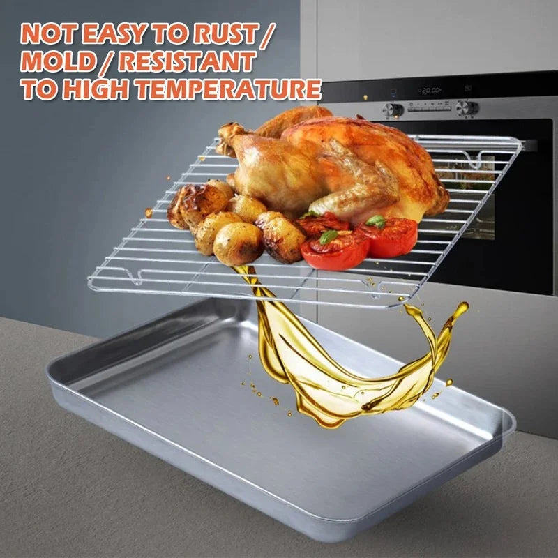 Stainless Steel Baking Tray & Wire Rack Set | Oven Roasting Pan Baking Tray & Rack Set Axl