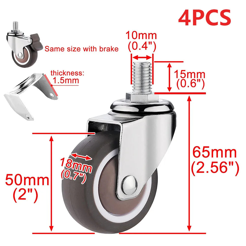 4-Pack Swivel Casters 1.5" & 2" TPE Rubber M10 Stem with Brakes Swivel Casters Axl