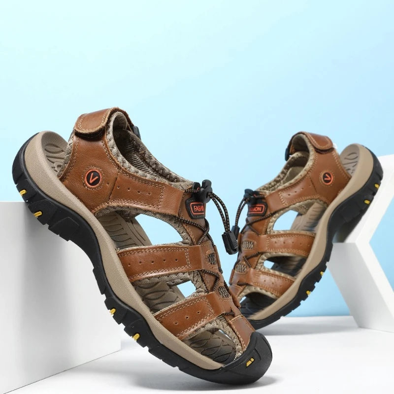 Men's Genuine Leather Sandals – Beach, Casual & Plus Size Men's Leather Sandals Axl