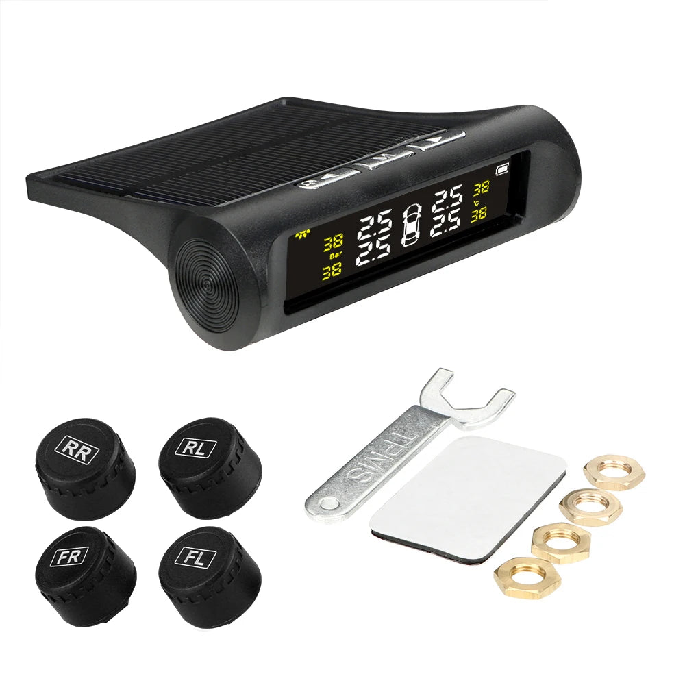 Solar TPMS Car Tire Pressure Monitor – 4 External Sensors Tire Pressure Monitor Axl B External