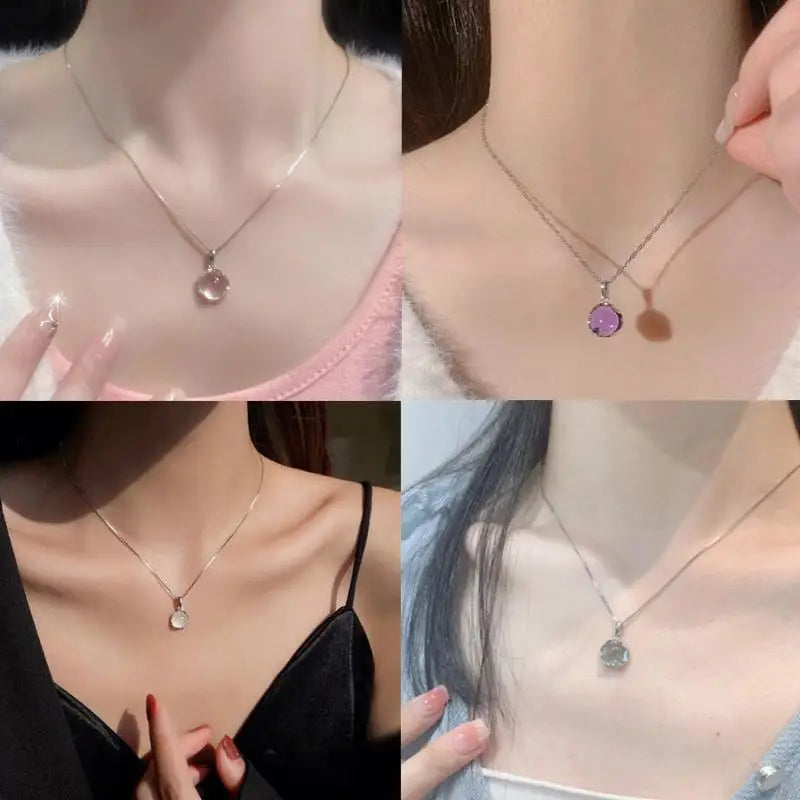 Round Chalcedony Pendant Necklace – Short Clavicle Chain Pendant Necklace Axl