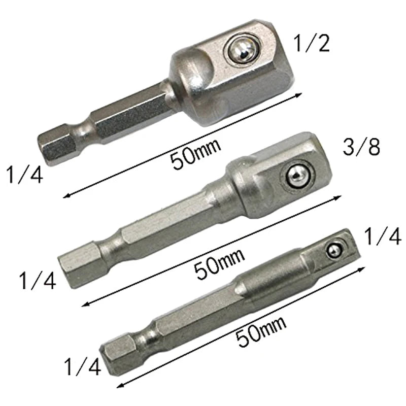 3-Piece Drill Socket Adapter Set – 1/4, 3/8 & 1/2 Hex Shank Drill Socket Adapter Axl one size