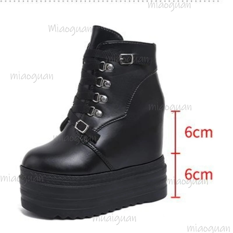 Women's 6CM Platform Wedge Ankle Boots – Metal Buckle Strap Platform Wedge Boots Axl