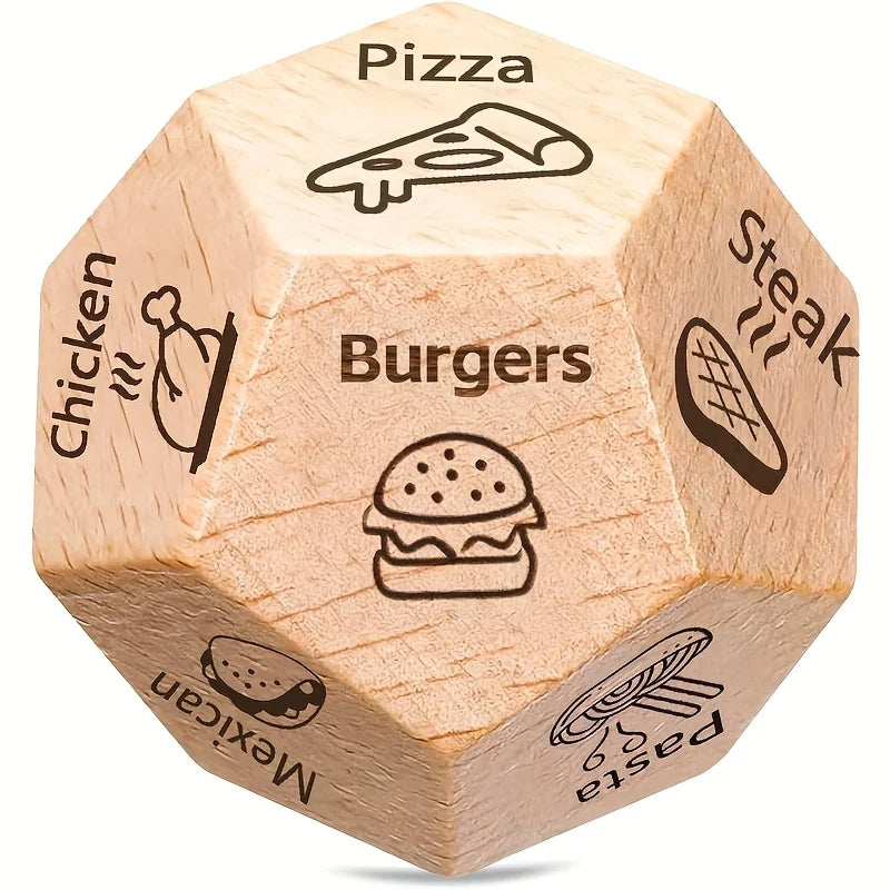 Dining Dice Game – 12-Sided Wooden Meal Planning Board Game Dice Board Game Axl