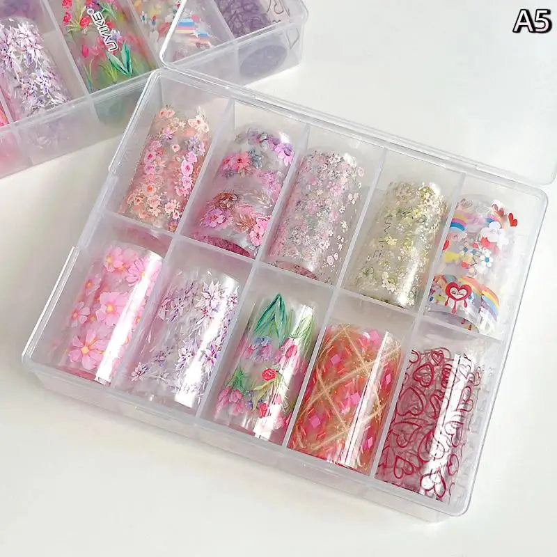 Nail Foil Transfer Paper – 10 Rolls Floral Rose & Butterfly Nail Foil Transfers Axl A5