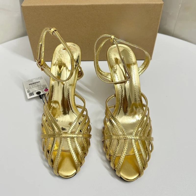 Women's Gold Gladiator Stiletto Sandals – Ankle Strap Heels Gladiator Stiletto Sandals Axl