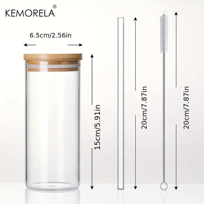 4-Pack 600ml Borosilicate Glass Tumblers with Bamboo Lids & Straws Glass Tumbler Set Axl 1PCS 301-400ml