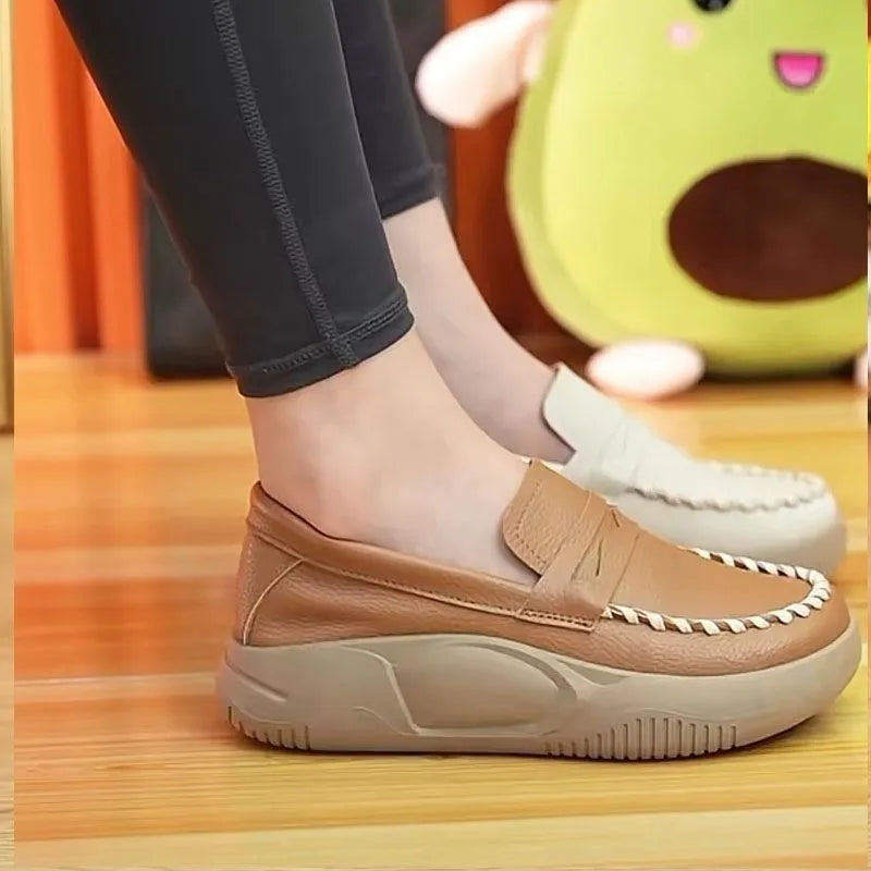 YBQJOO Women's Platform Slip-On Loafers | Soft Sole Work Shoes Platform Loafers Axl