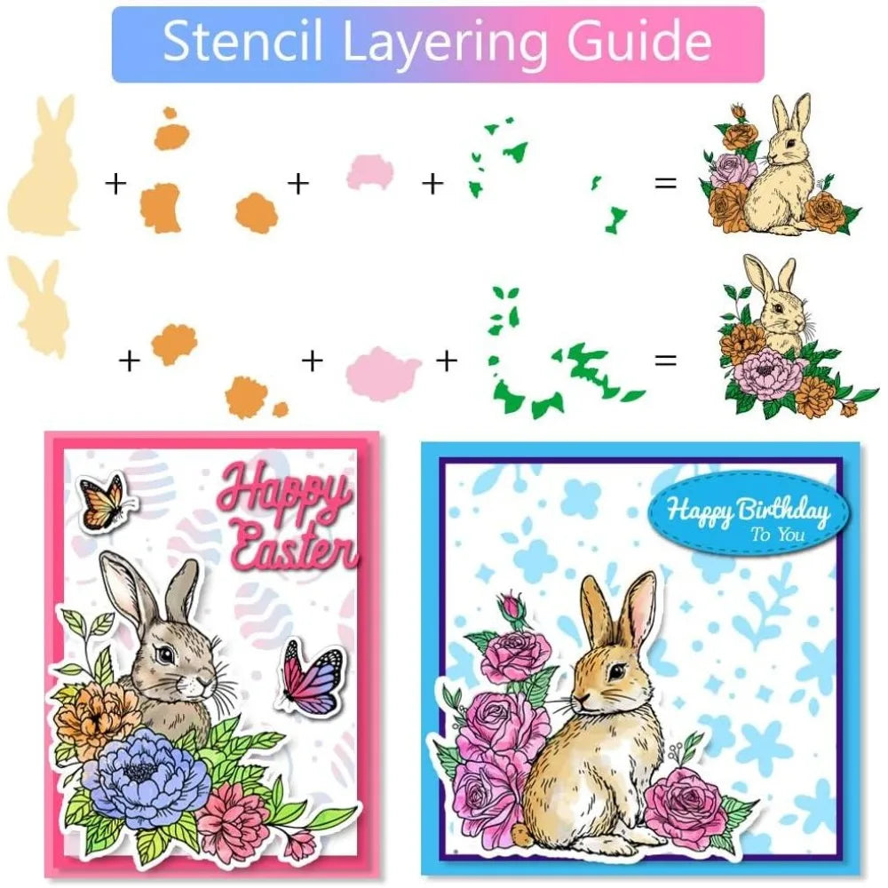 Easter Rabbit Clear Stamps Cutting Dies & PET Stencils Set Stamp & Die Set Axl