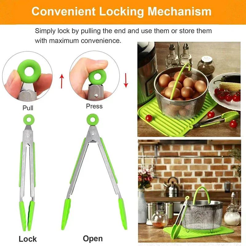 Stainless Steel Silicone Cooking Tongs – Anti-Slip BBQ Clip Kitchen Cooking Tongs Axl