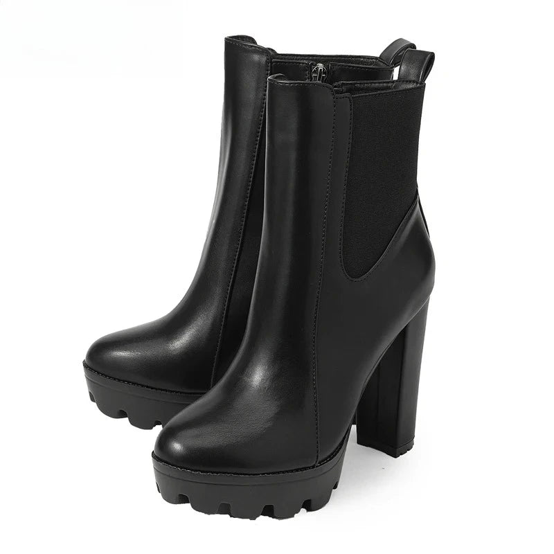 Women's Platform Ankle Boots – 12cm High Heel Slip-On Platform Ankle Boots Axl
