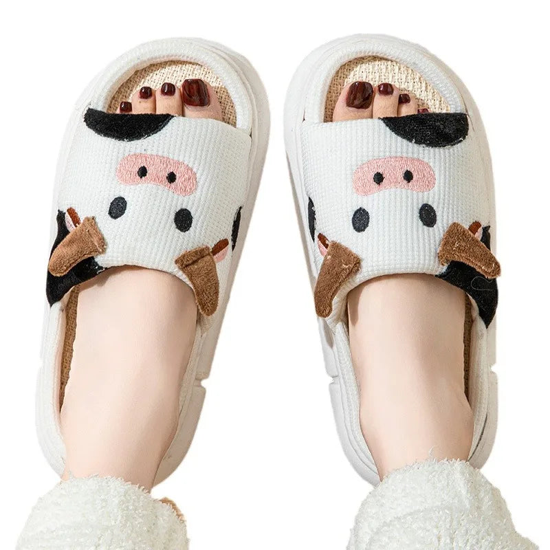 Cartoon Frog Linen Indoor Slippers – Anti-Slip Thick Sole Indoor Slippers Axl