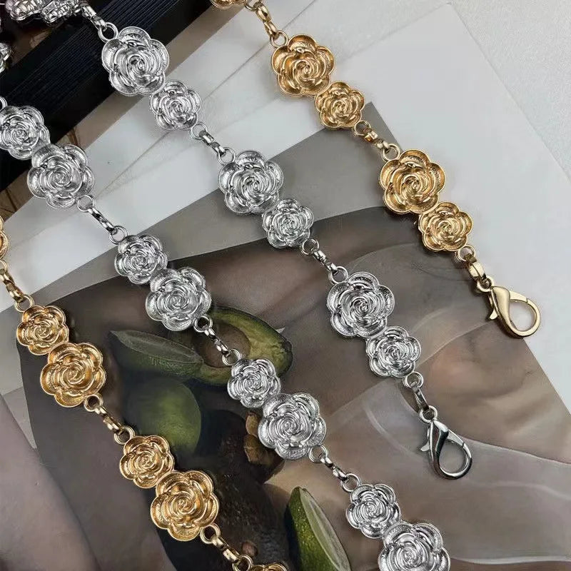 Metal Flower Waist Chain Belt – Retro Women's Waistband Women's Waist Chain Axl