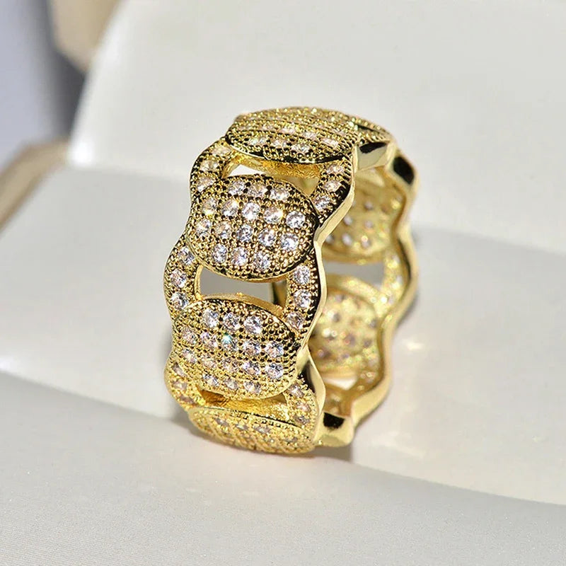Huitan Women's CZ Wedding Band Ring | Silver & Gold Pave Wedding Band Ring Axl