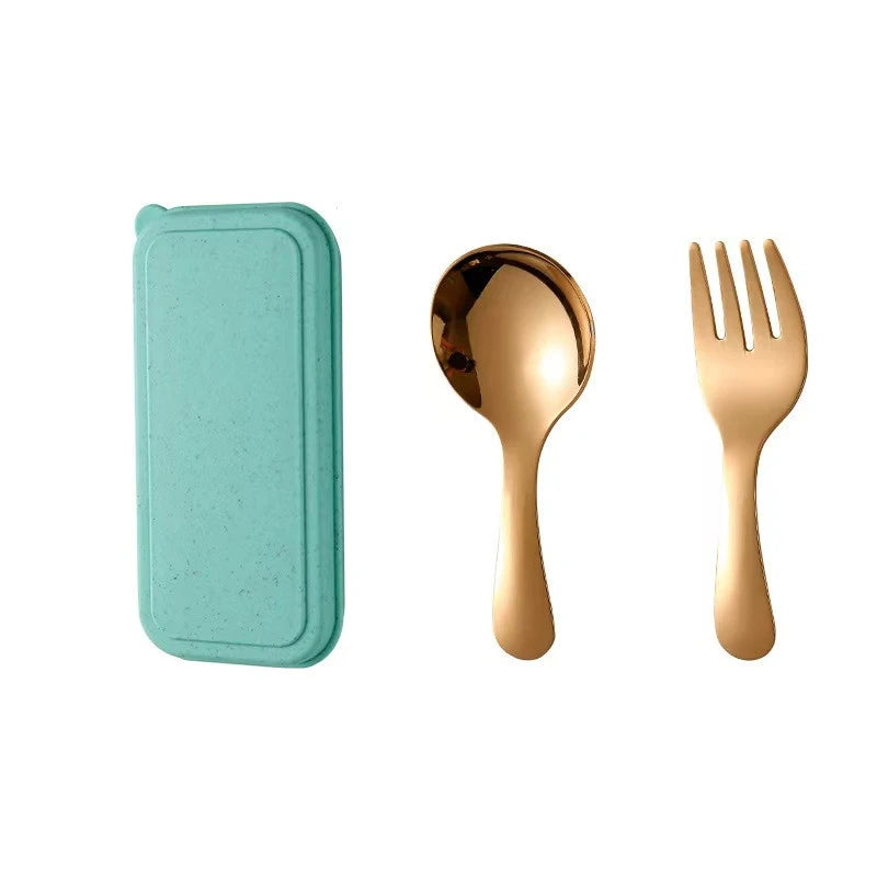 Mini Stainless Steel Spoon & Fork Set – Portable Camping Cutlery Portable Cutlery Set Axl Rose Gold 2Pcs