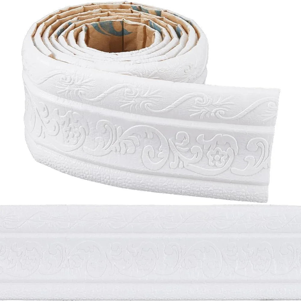 Peel & Stick Flexible Foam Wall Trim – 3D White Molding 88" Wall Trim Molding Axl AECH04-18782