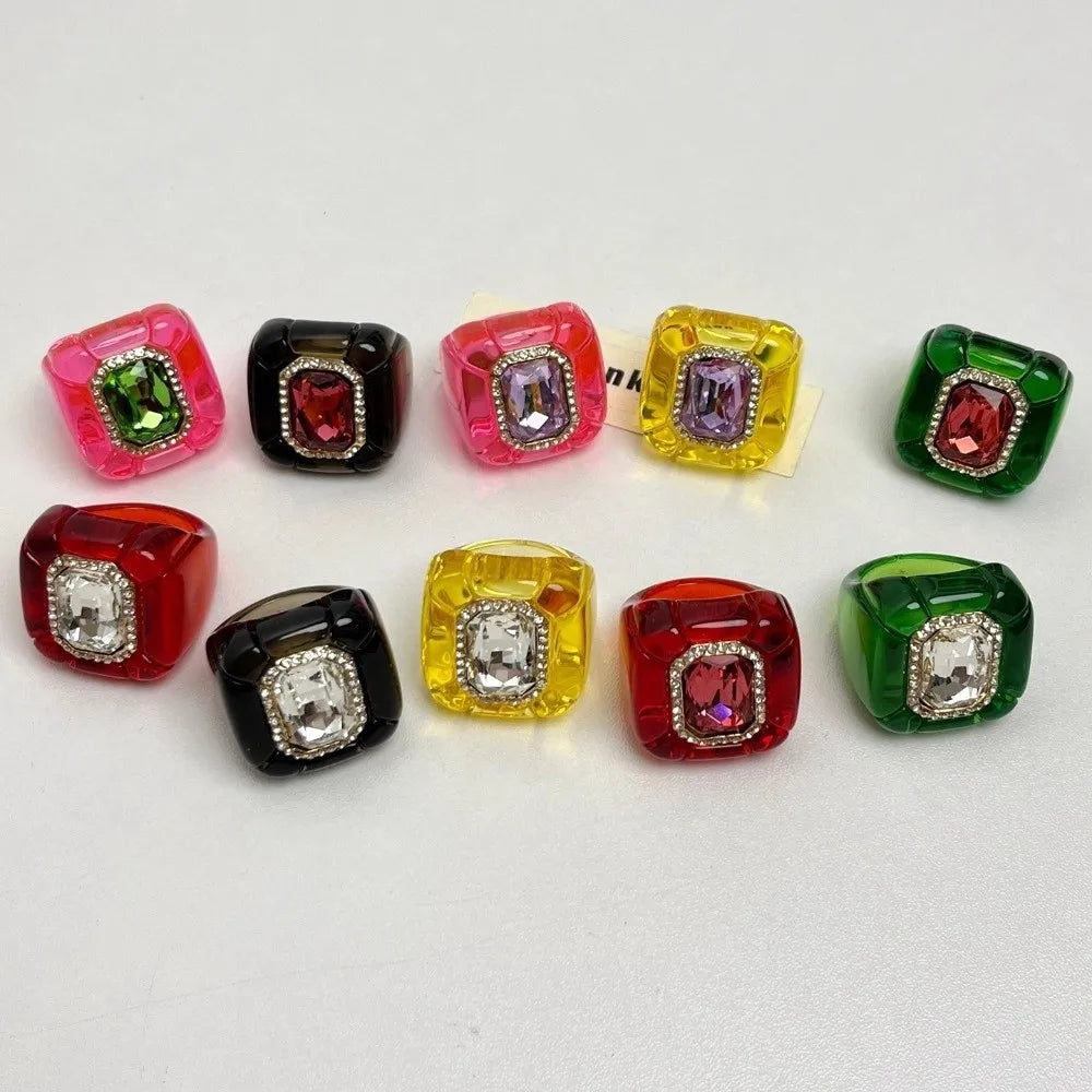3D Square Geometric Ring – Colorful Zircon Rhinestones Fashion Ring Axl