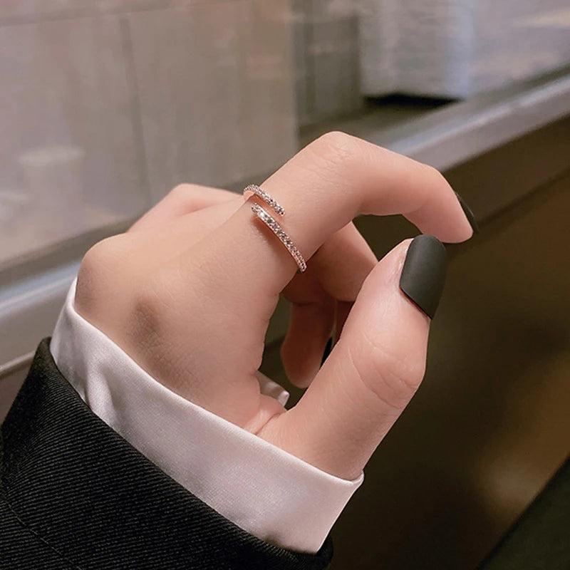 Minimalist Cubic Zirconia Thin Ring – Adjustable Women's Band Fashion Ring Axl