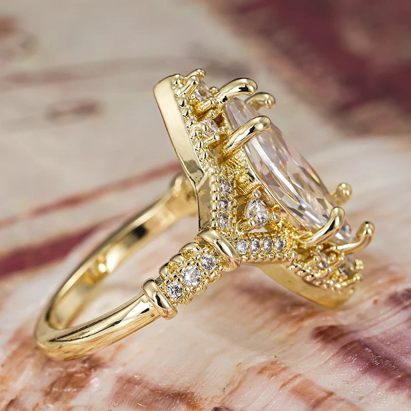Huitan Gold Marquise CZ Wedding Ring for Women | Sizes 5–14 Fashion Ring Axl
