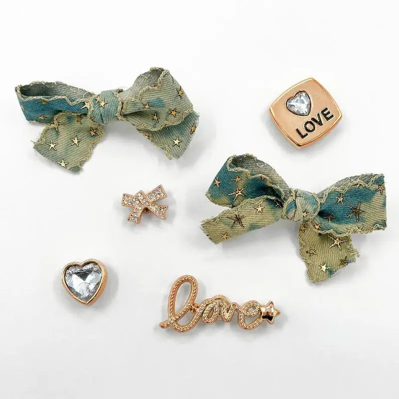 Denim Bow Rhinestone Shoe Charms DIY Decoration Kit – 6pc Shoe Charm Set Axl