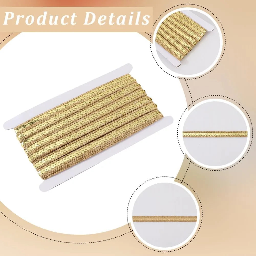 Gold Sequin Ribbon 1/2 Inch – 10.94 Yd Glitter Trim Roll Sequin Craft Ribbon Axl