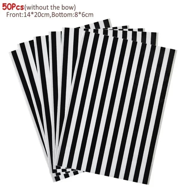 50-Pack Stripe Bow Tie Gift Bags for Candy, Cookie & Party Favors Party Favor Bags Axl 7.4x4.2x4cm Black