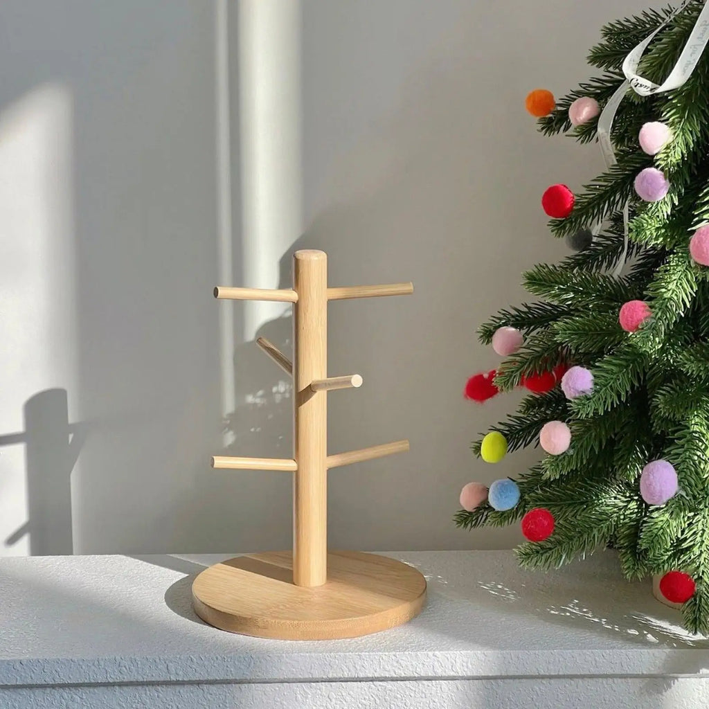 Wooden Mug Tree 6-Hook Cup Holder – Kitchen & Bar Organizer Mug Tree Organizer Axl