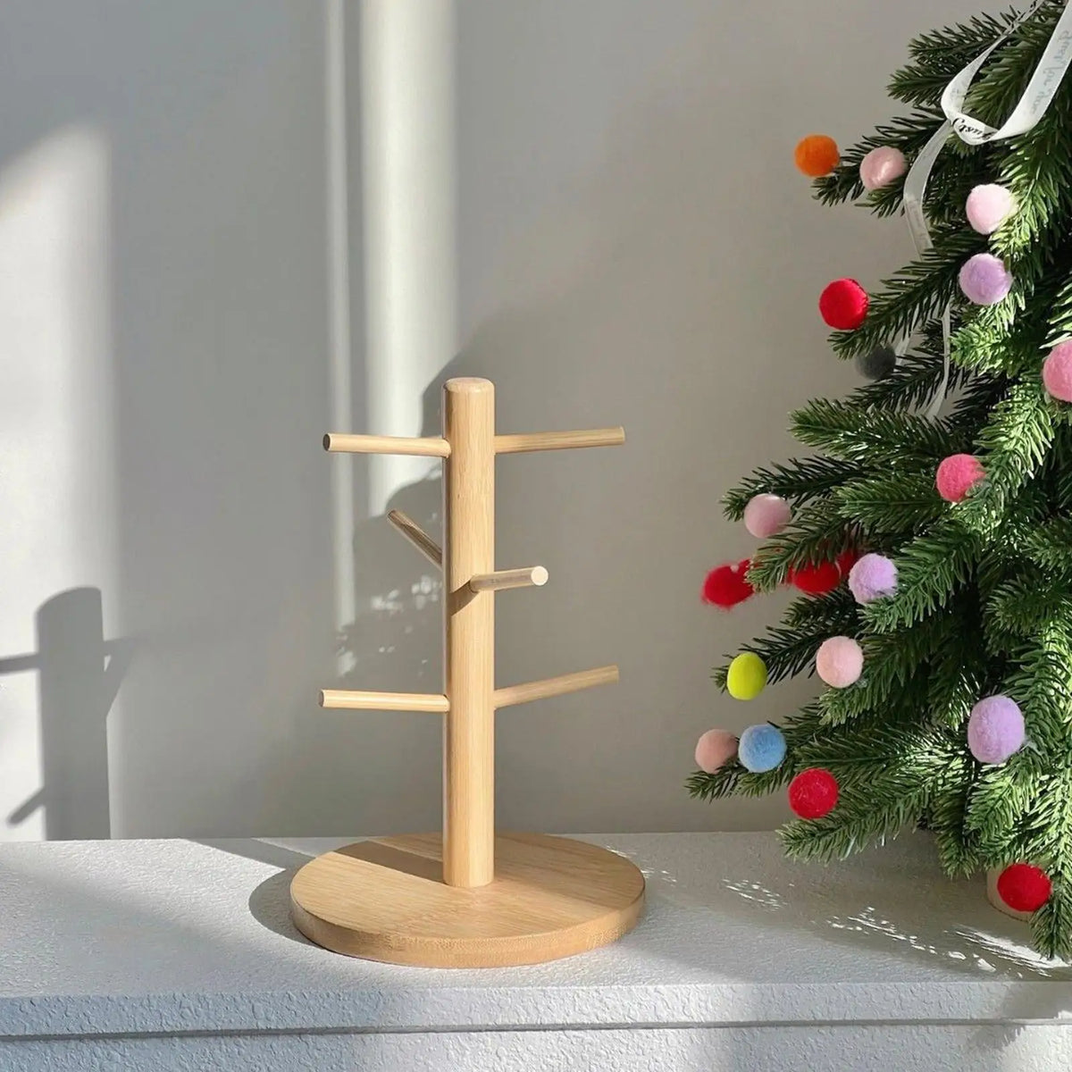 Wooden Mug Tree 6-Hook Cup Holder – Kitchen & Bar Organizer Mug Tree Organizer Axl
