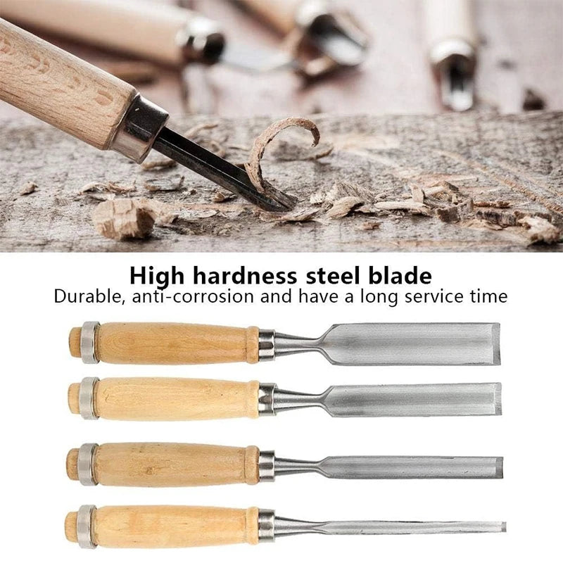 4-Piece Wood Carving Chisel Set – 6/12/18/24mm Wood Handles Wood Carving Chisels Axl