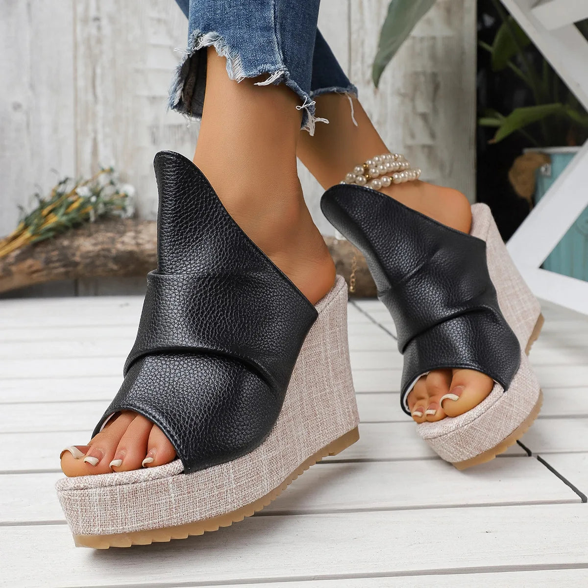 Women's 10cm Wedge Sandals – Roman Open Toe Platform Slides Wedge Platform Sandals Axl beige 38