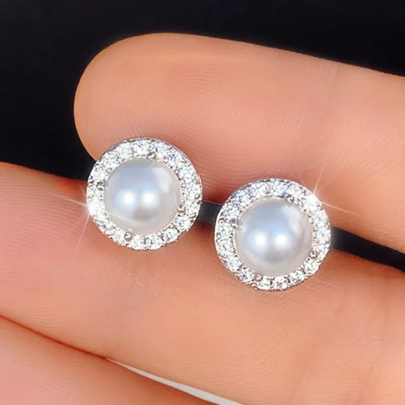 Huitan Imitation Pearl Stud Earrings – Elegant Women's Jewelry Pearl Stud Earrings Axl