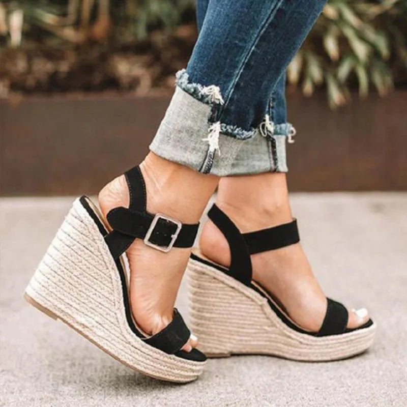 Women's Platform Wedge Sandals – Peep Toe Buckle Strap Platform Wedge Sandals Axl