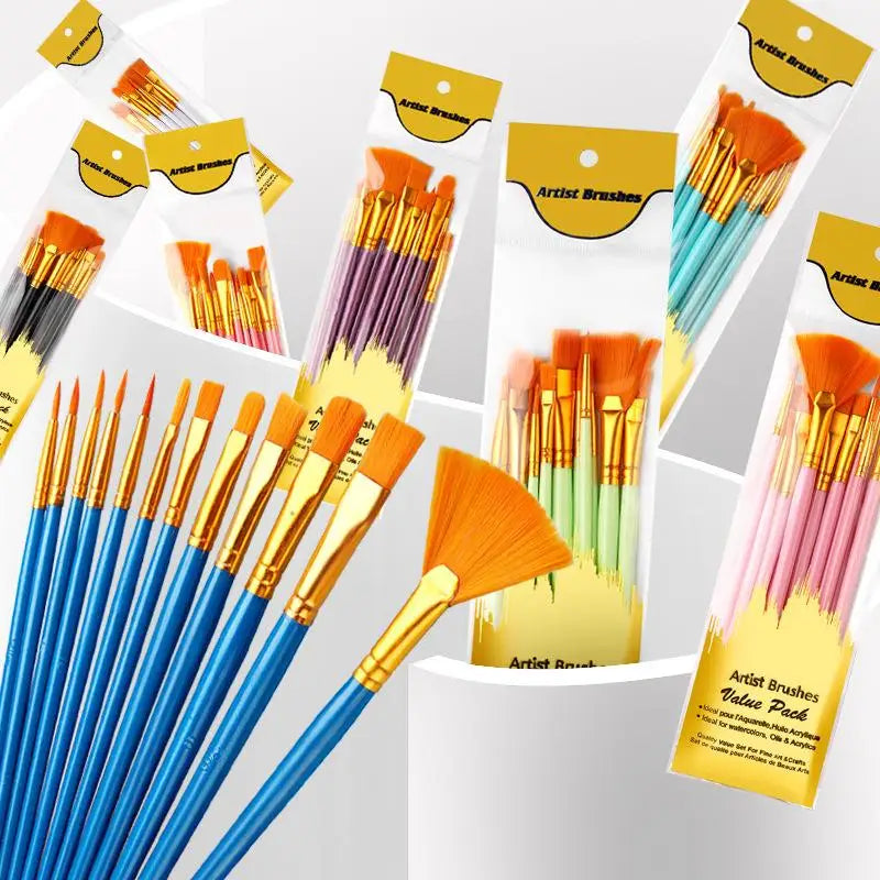12-Piece Nylon Flat Paint Brushes – Watercolor, Oil & Acrylic Paint Brush Set Axl