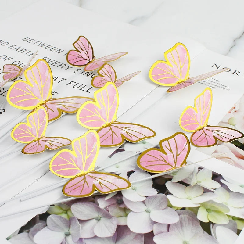 10-Piece Butterfly Cake Toppers – Gilt-Edge Birthday & Wedding Cake Topper Set Axl