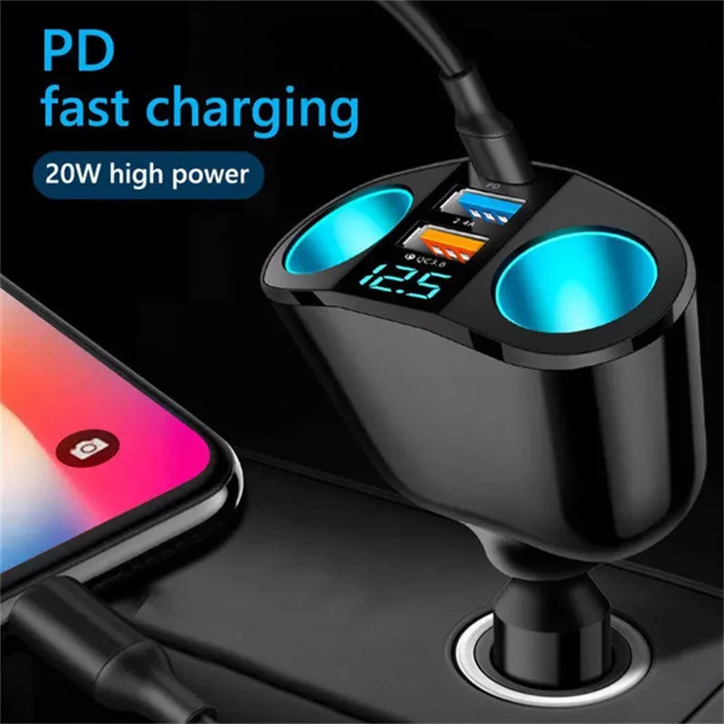 Dual-Port Car Charger QC3.0 & 2.4A with Digital Display Car Charger Adapter Axl