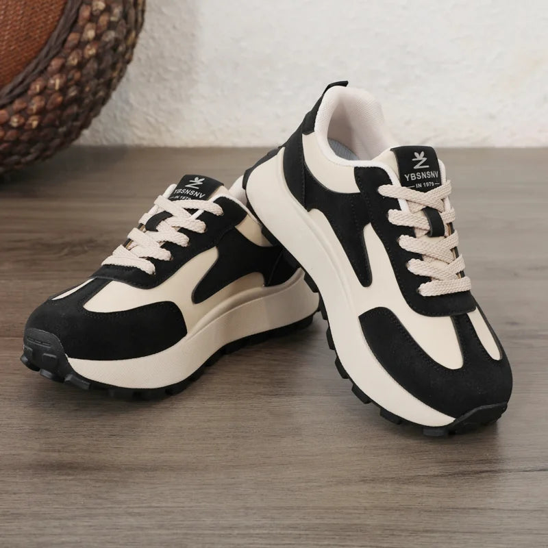 Women's Chunky Sneakers – Lace-Up PU Leather Fashion Shoes Chunky Sneakers Axl black 38