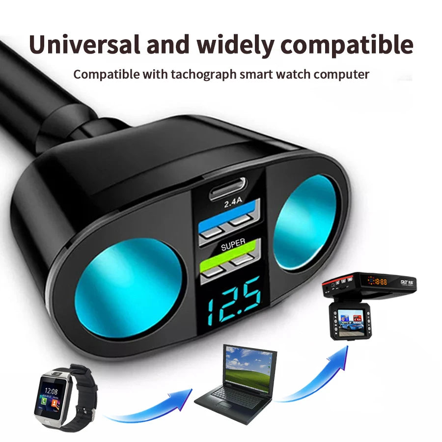 Dual-Port Car Charger Digital Display – QC3.0 & PD 20W Car Charger Adapter Axl