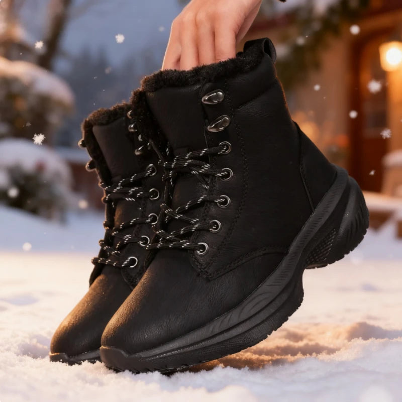 Women's Winter Snow Boots Wedge Lace-Up Warm Waterproof Women's Snow Boots Axl
