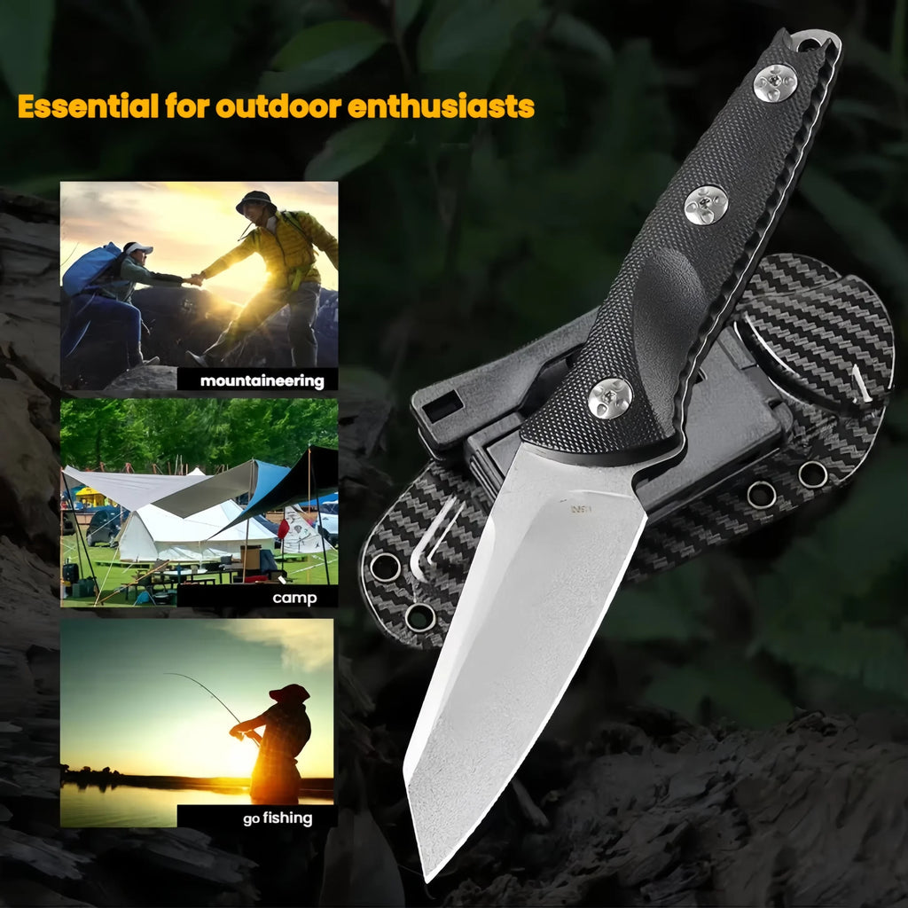 FL FLYWOD Fixed Blade Knife | G10 Handle & Sheath – Camping Fixed Blade Knife Axl