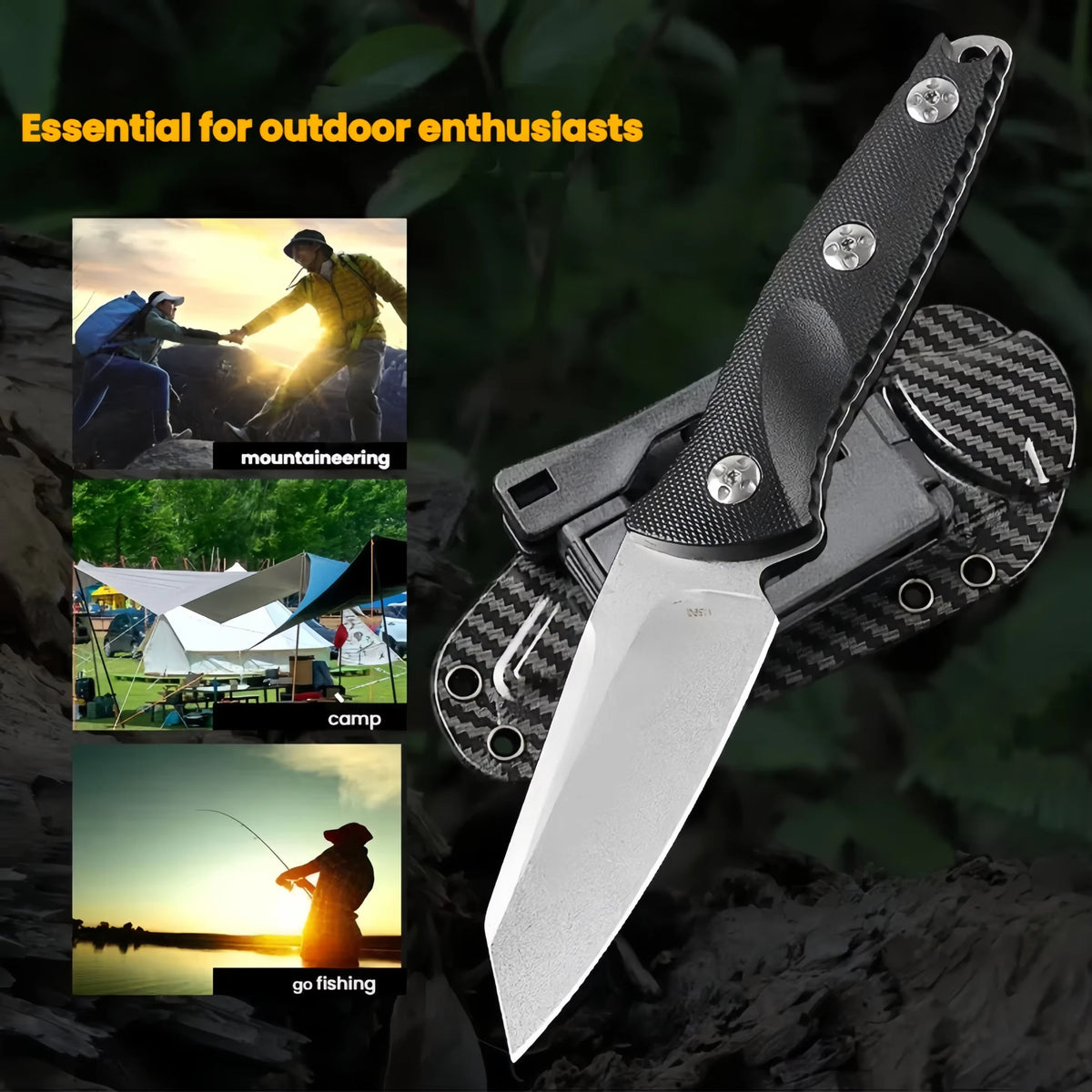 FL FLYWOD Fixed Blade Knife | G10 Handle & Sheath – Camping Fixed Blade Knife Axl