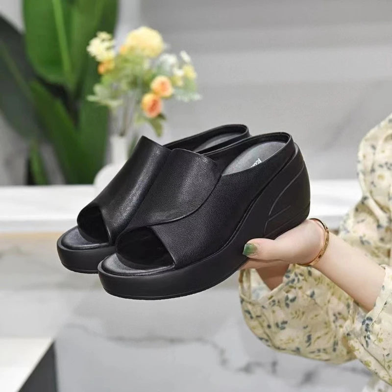 Women's Wedge Platform Slide Sandals – Open Toe Slippers Wedge Slide Sandals Axl black 38
