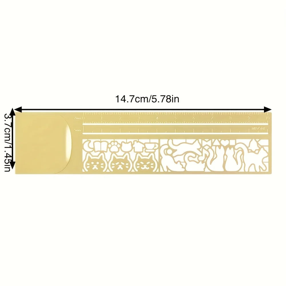 3-in-1 Cat Lover Metal Ruler – Bookmark & Template, 20+ Designs Template Ruler Axl Golden-1pc