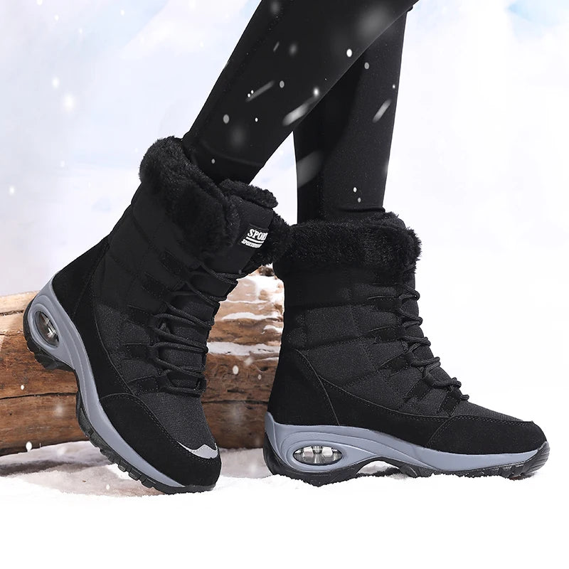 DQTBE Women's Waterproof Mid-Calf Snow Boots – Fur Lined Women's Snow Boots Axl