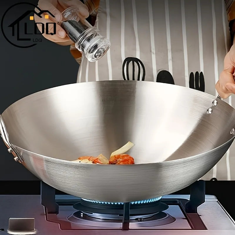 KEMORELA 30cm Stainless Steel Wok – Uncoated Dual Handle Pan Stainless Steel Wok Axl