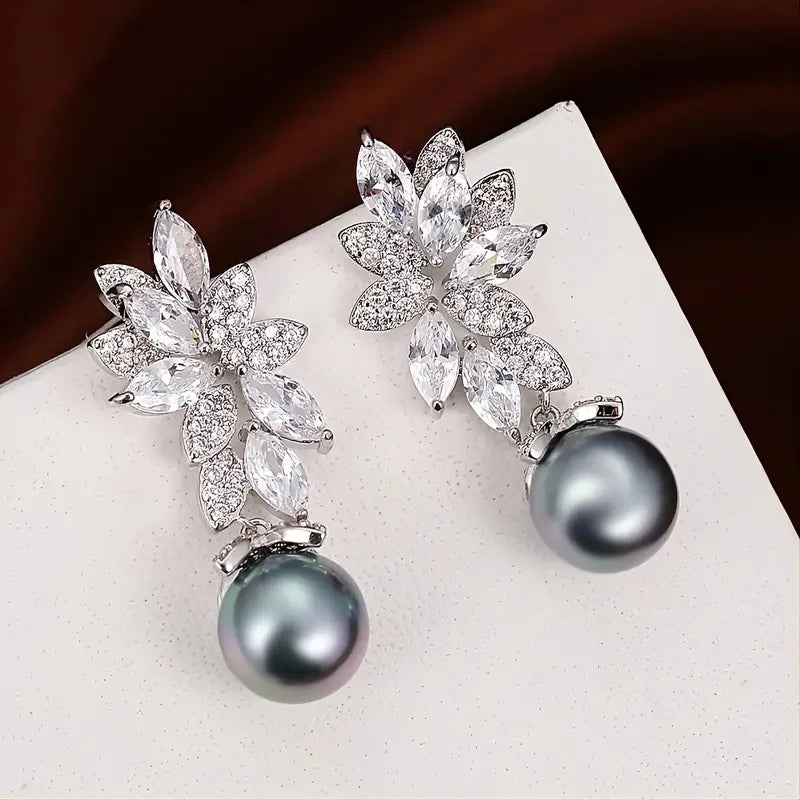 Huitan CZ Pearl Leaf Dangle Earrings – Women's Statement Jewelry Dangle Earrings Axl