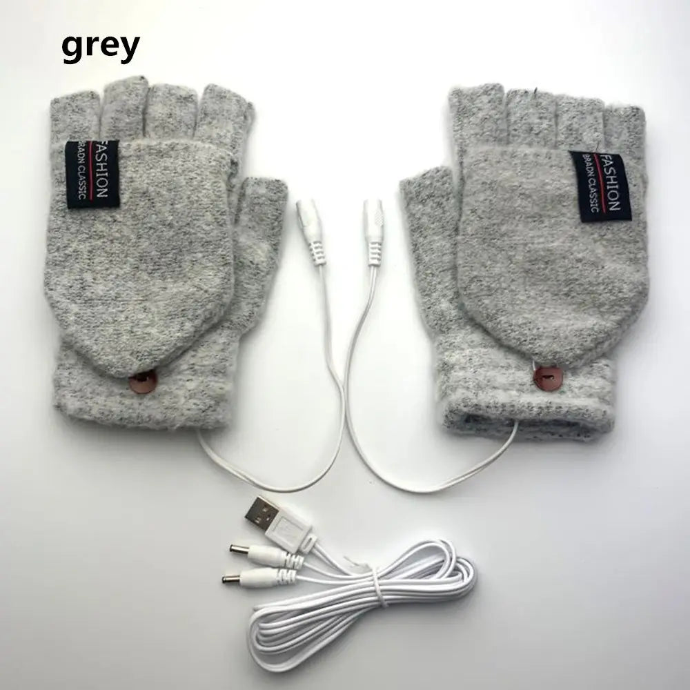 USB Electric Heated Gloves – Full & Half Finger Winter Mittens Heated Winter Gloves Axl grey