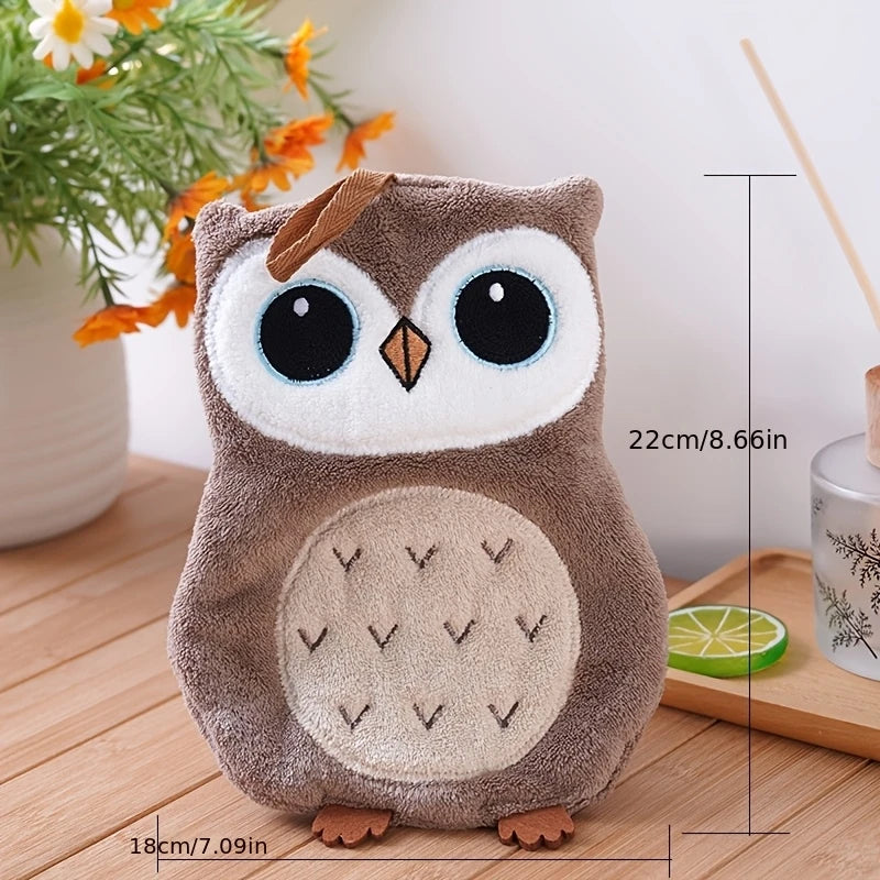 Owl Hanging Hand Towel – Ultra Soft Coral Fleece, Non-Shedding Hanging Hand Towel Axl