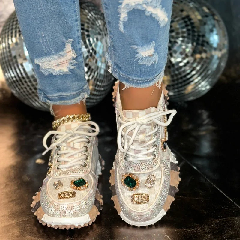 YEAE Rhinestone Women's Sneakers – Luxury Diamond Casual Shoes Women's Sneakers Axl
