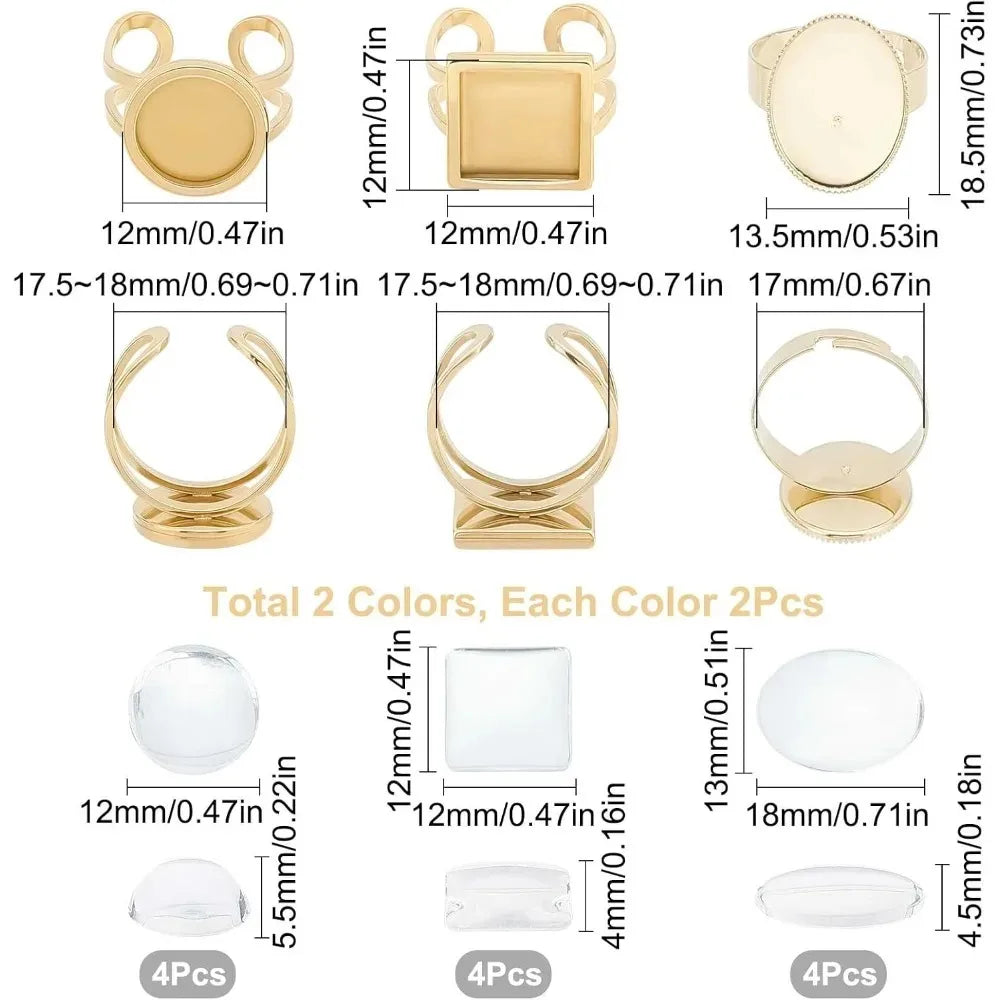 24Pcs Adjustable Ring Blanks & Bezel Tray DIY Jewelry Kit DIY Ring Making Kit Axl