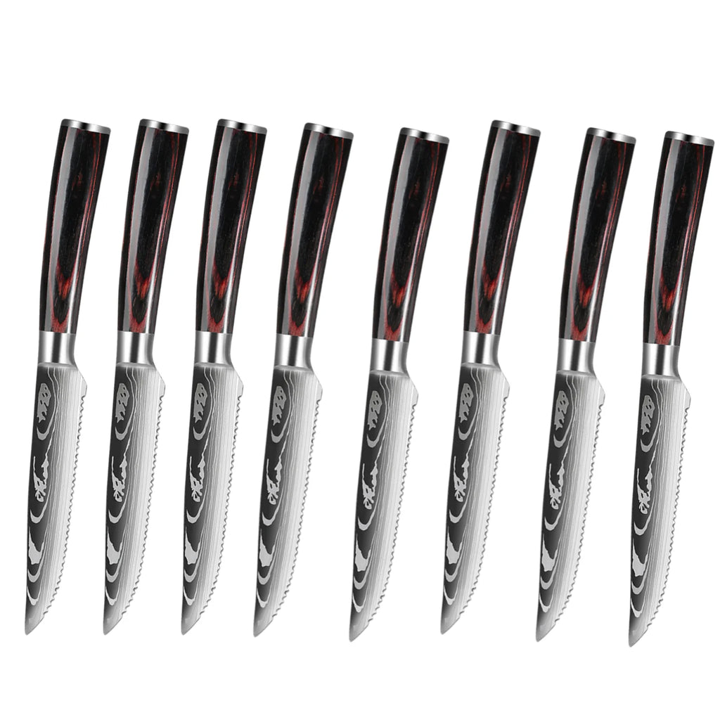 Damascus Steak Knife Set 2–8 Pc | Stainless & Wood Handle Steak Knife Set Axl 8pcs
